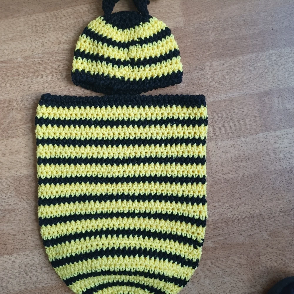 Bumblebee baby cocoon handmade hat and cocoon,  shower gift, photo prop